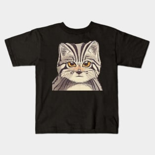 Cute Pallas Cat with Adorable Kitten Face in Vintage Manul Kids T-Shirt